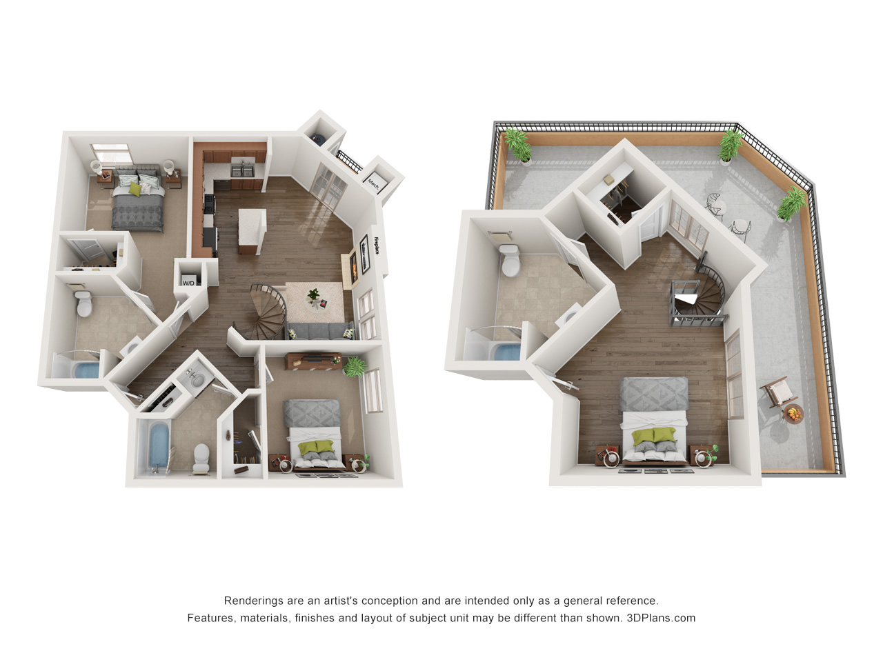 Floor plan for 2 beds, 2 baths, 1558 sqft